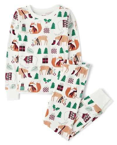 Pyjamas en coton ajustés assortis pour enfants, à motifs d'animaux de la famille