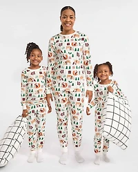 Pyjamas en coton ajustés assortis pour bébés et jeunes enfants, à motifs d'animaux de la famille