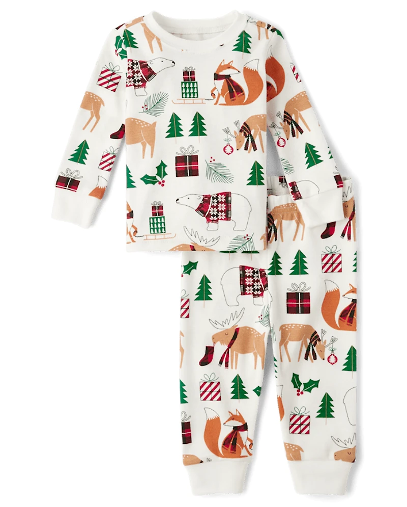 Pyjamas en coton ajustés assortis pour bébés et jeunes enfants, à motifs d'animaux de la famille
