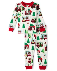 Baby And Toddler Matching Family Camper Thermal Henley Pajamas