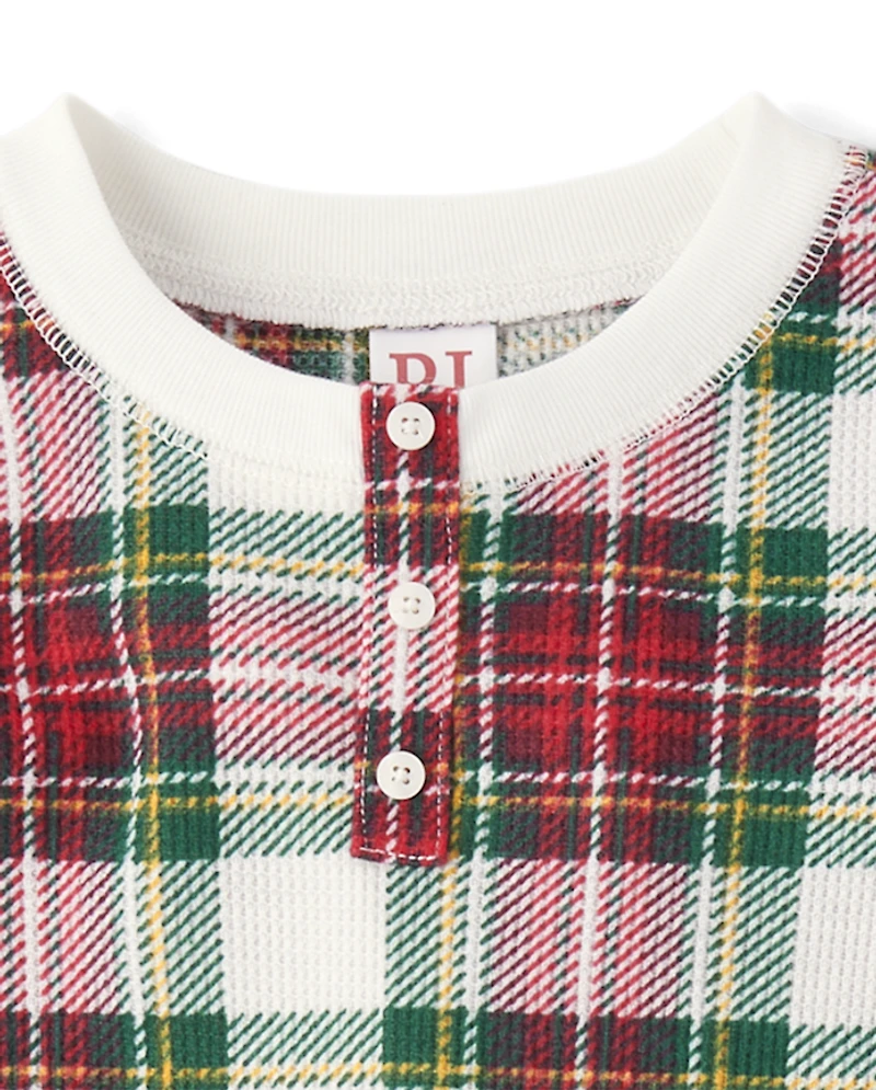 Kids Matching Family Plaid Thermal Henley Pajamas
