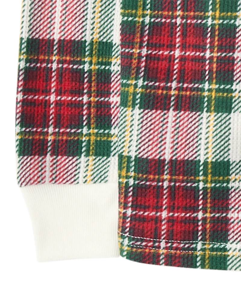 Kids Matching Family Plaid Thermal Henley Pajamas