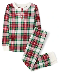 Pyjamas Henley thermiques à carreaux assortis pour enfants et toute la famille