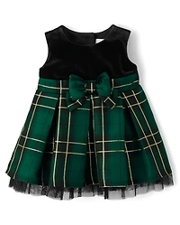 Baby Girls Matching Family Plaid Velour Fit And Flare Dress