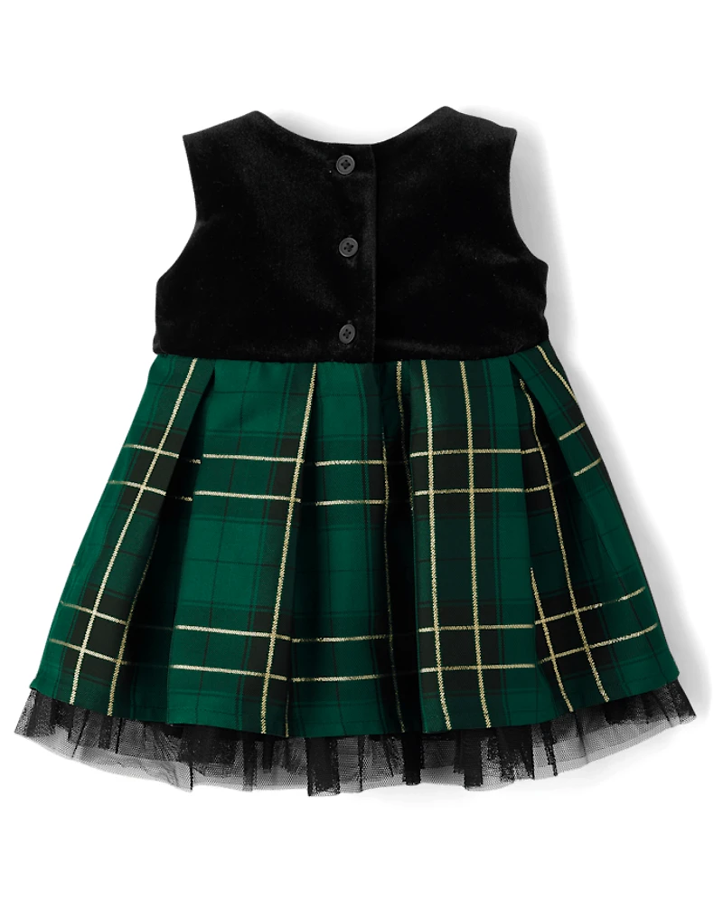 Baby Girls Matching Family Plaid Velour Fit And Flare Dress