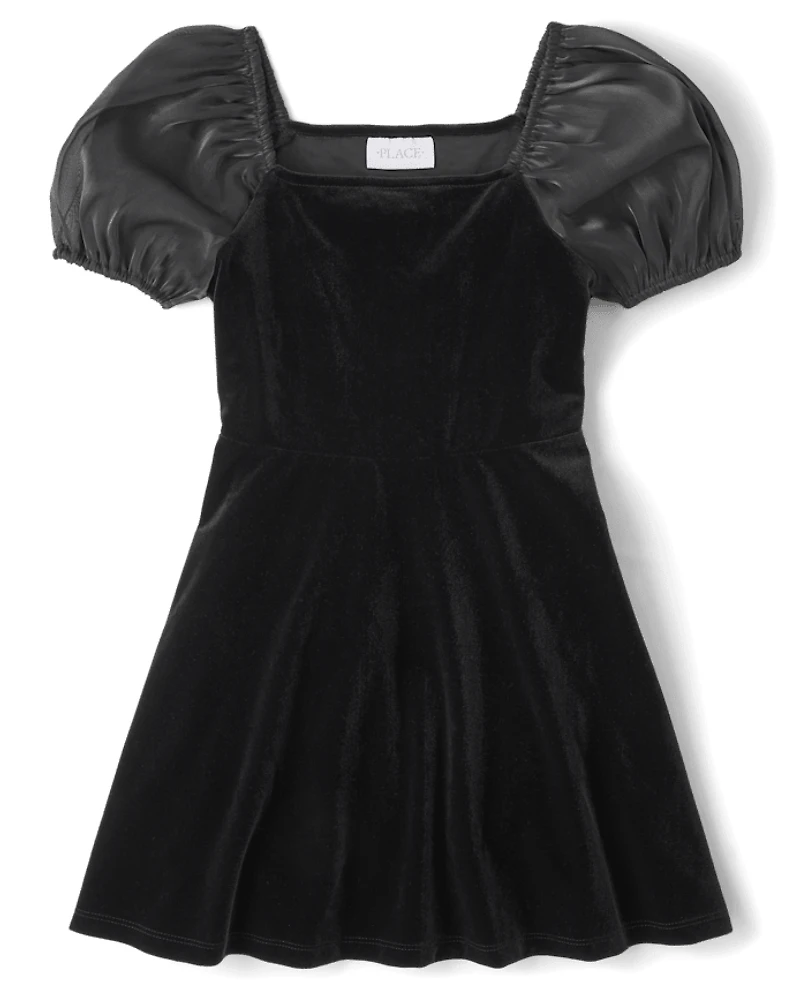 Girls Velour Fit And Flare Dress