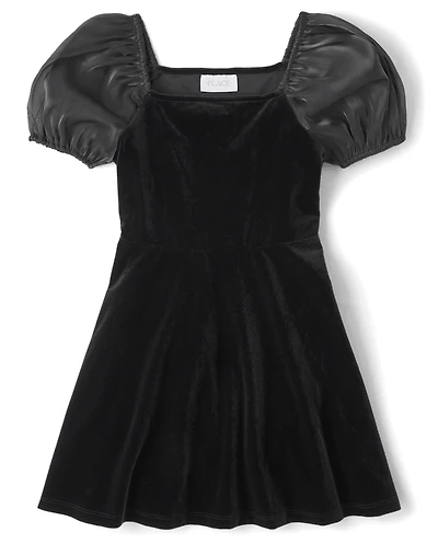 Girls Velour Fit And Flare Dress