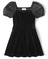 Girls Velour Fit And Flare Dress