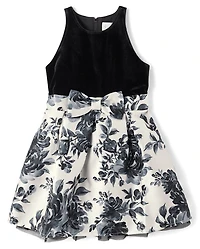 Girls Floral Velour Fit And Flare Dress