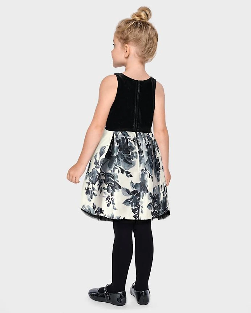 Toddler Girls Floral Velour Fit And Flare Dress