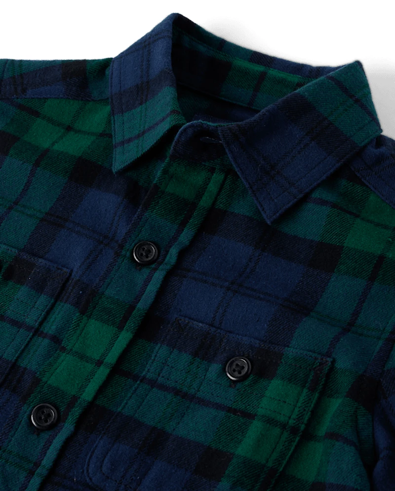 Boys Plaid Flannel Button Up Shirt