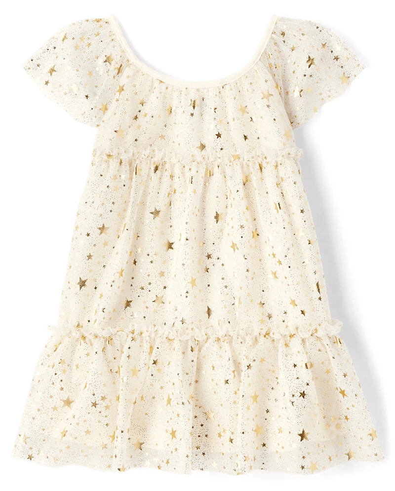 Baby And Toddler Girls Foil Star Mesh Tiered Dress