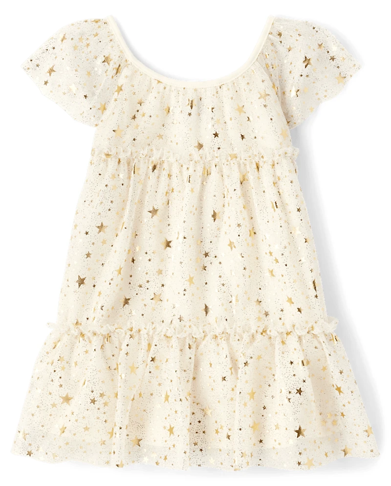 Baby And Toddler Girls Foil Star Mesh Tiered Dress