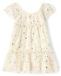 Baby And Toddler Girls Foil Star Mesh Tiered Dress
