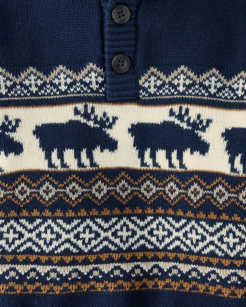 Baby And Toddler Boys Moose Fairisle Mock Neck Sweater