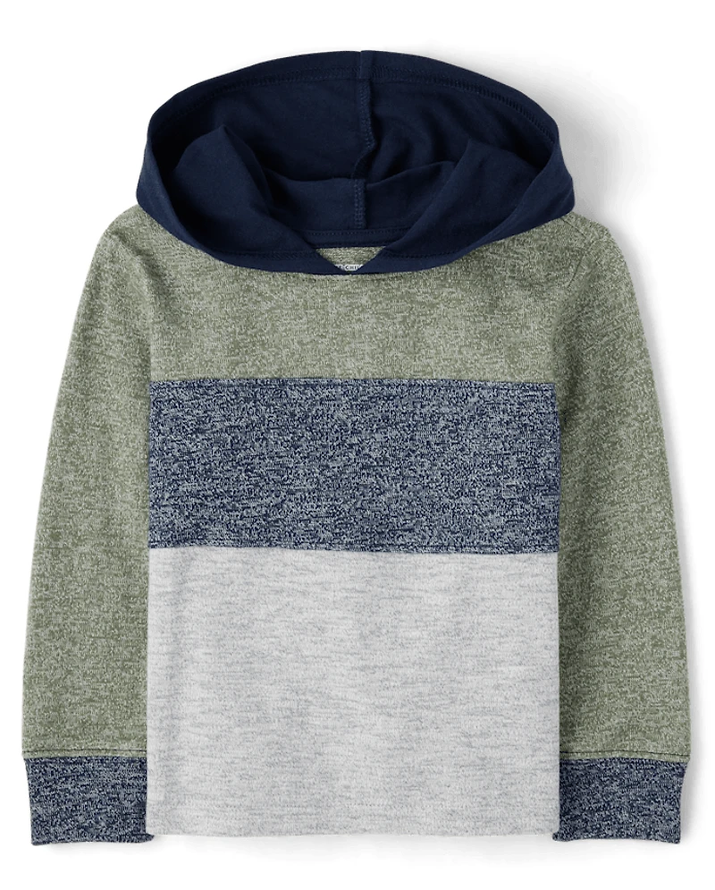 Baby And Toddler Boys Colorblock Plush Rib Hooded Top