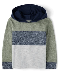 Baby And Toddler Boys Colorblock Plush Rib Hooded Top