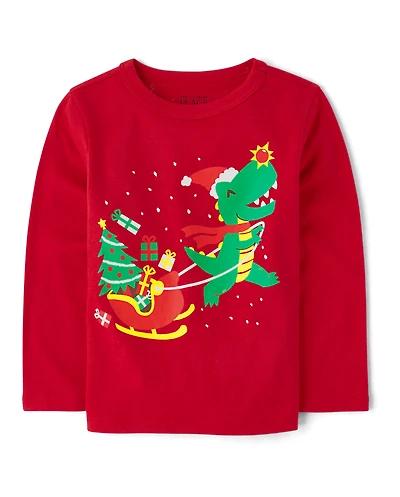 Baby And Toddler Boys Christmas Dino Graphic Tee