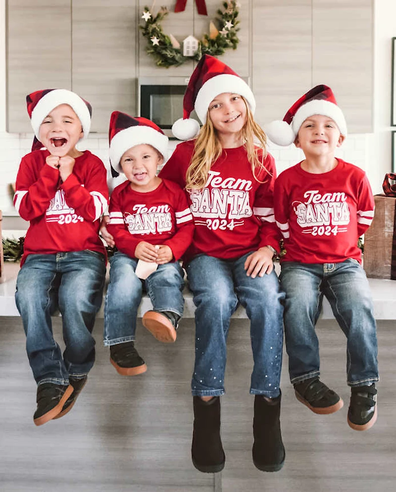 Kids Matching Family Team Santa Face 2024 Graphic Tee