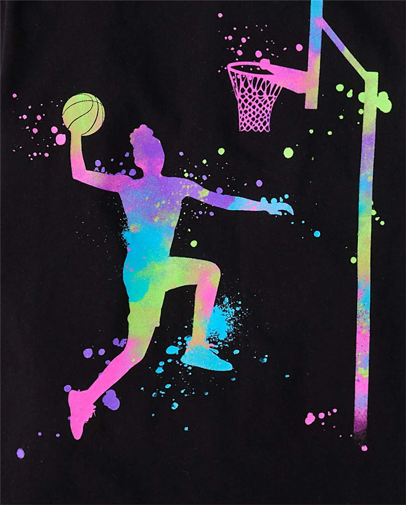 Girls Paint Splatter Basketball Player Graphic Tee