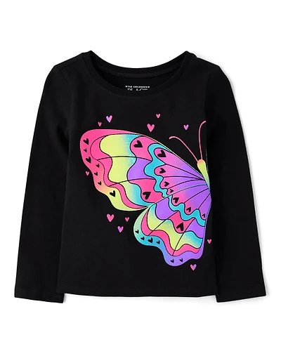 Baby And Toddler Girls Rainbow Butterfly Graphic Tee