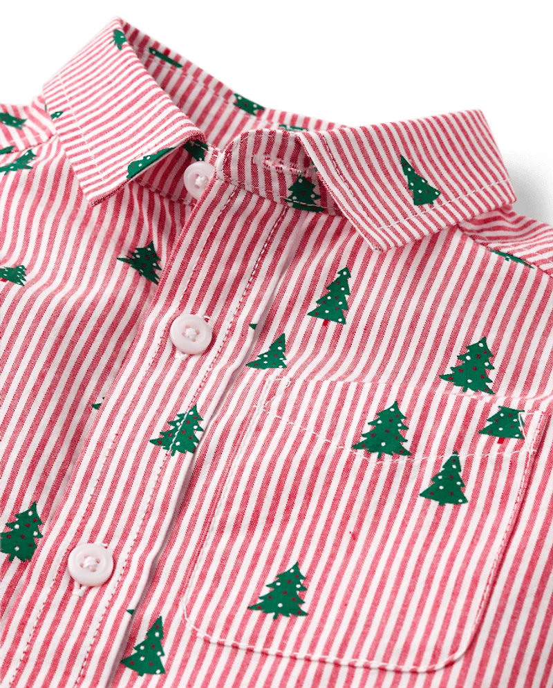 Baby And Toddler Boys Print Poplin Button Up Shirt