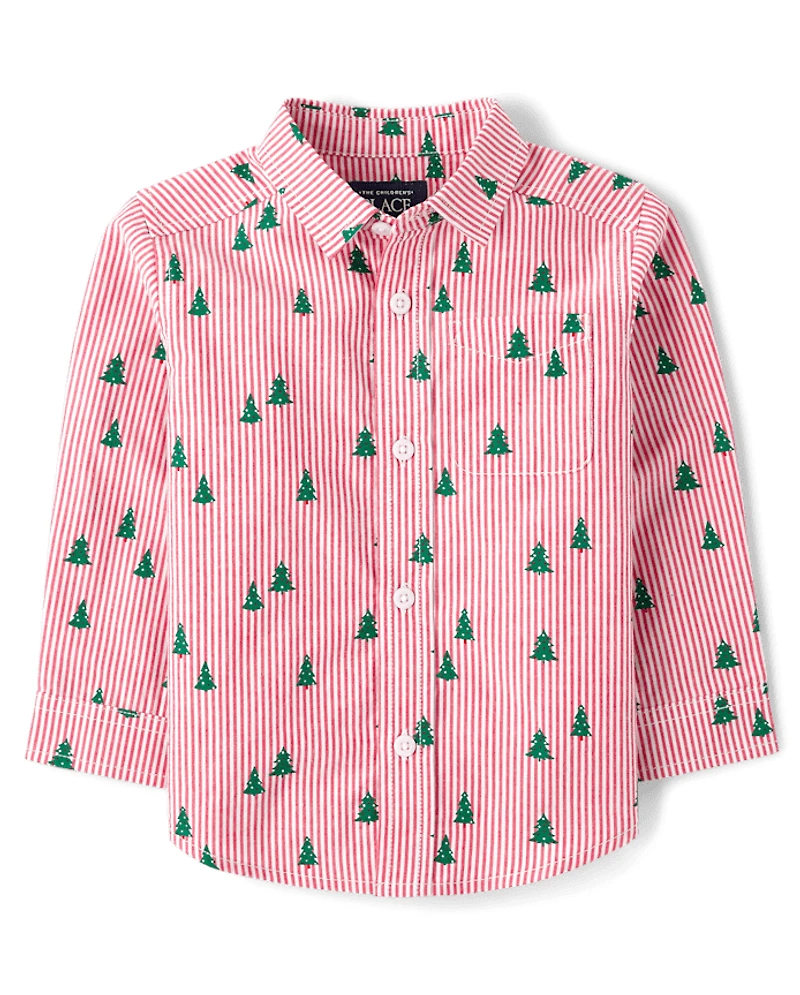 Baby And Toddler Boys Print Poplin Button Up Shirt