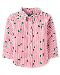Baby And Toddler Boys Print Poplin Button Up Shirt