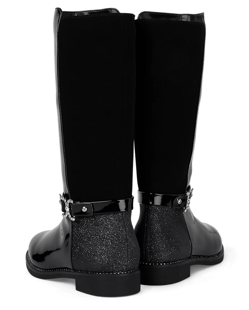 Girls Jeweled Buckle Tall Boots