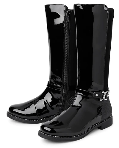 Girls Jeweled Buckle Tall Boots