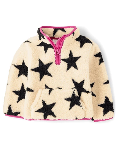 Toddler Girls Print Sherpa Half-Zip Pullover