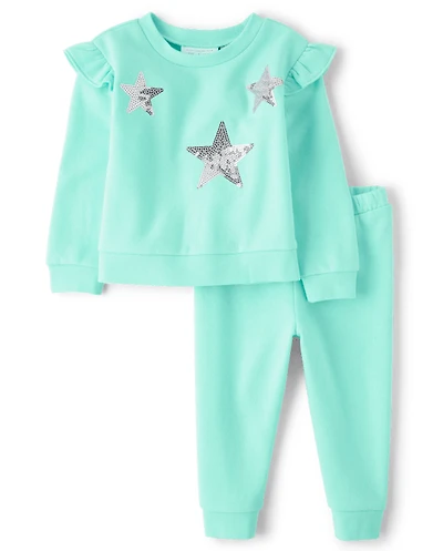 Toddler Girls Sequin Graphic Fleece 2-Piece Outfit Set