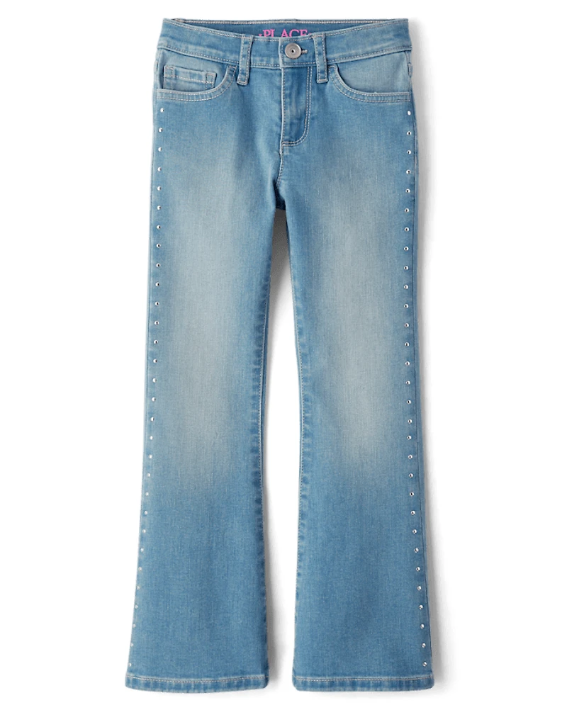 Girls Studded Flare Jeans