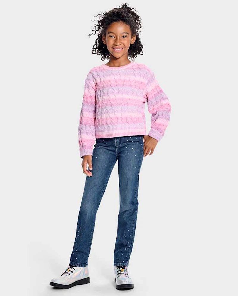 Girls Rhinestone Straight Jeans