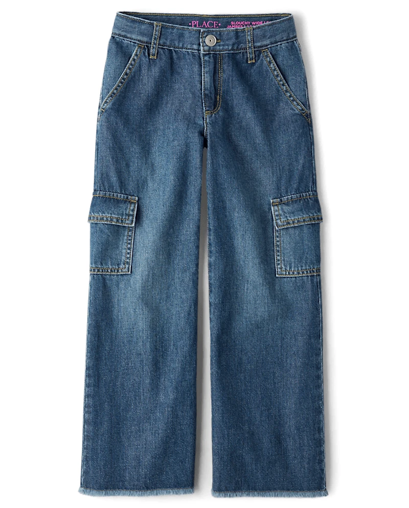 Girls Cargo Wide Leg Jeans