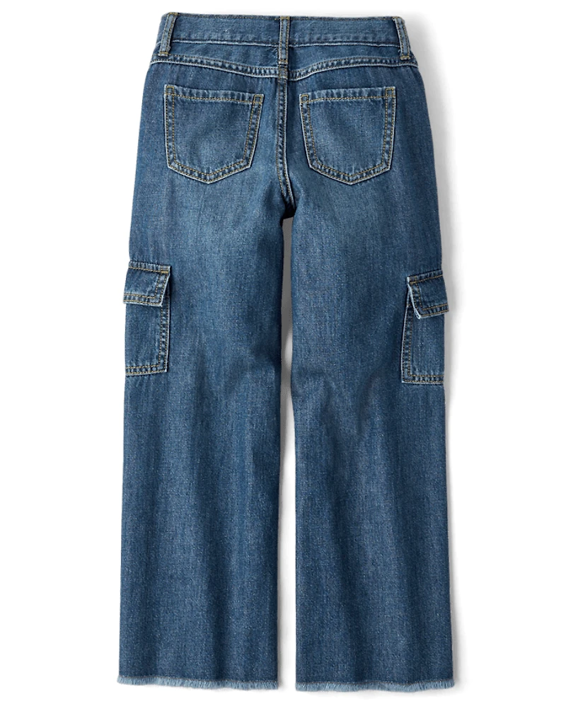 Girls Cargo Wide Leg Jeans
