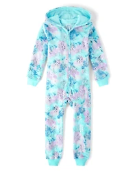 Girls Snowflake Fleece One Piece Pajamas