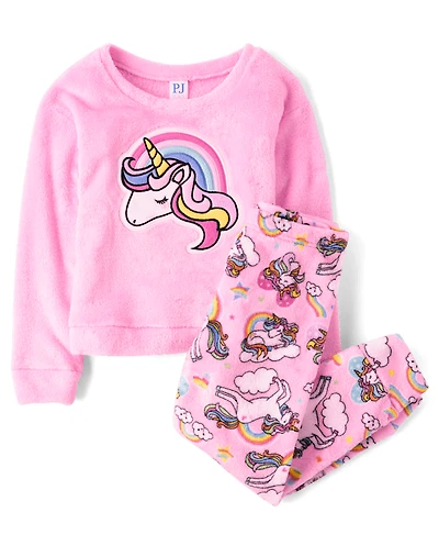Girls Rainbow Unicorn Pajamas - Cozy Fleece