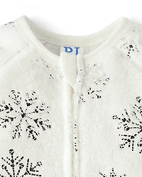 Baby And Toddler Girls Foil Snowflake Fleece Footed One Piece Pajamas