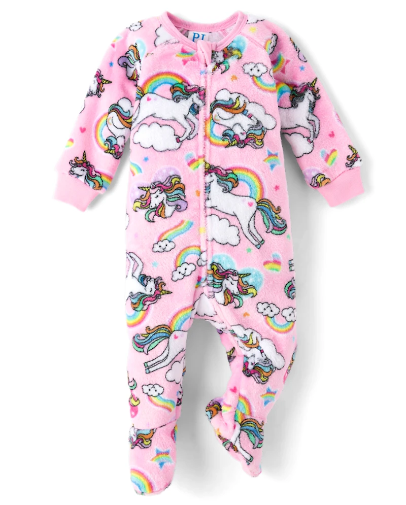 Pyjama une pièce à pieds licorne pour bébé et petite fille - Polaire douillette
