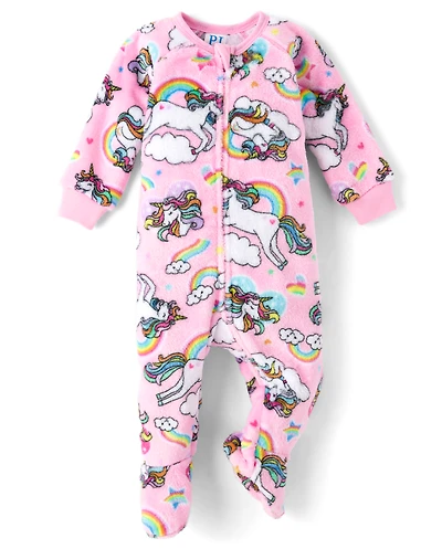 Baby And Toddler Girls Unicorn Footed One Piece Pajamas - Cozy Fleece