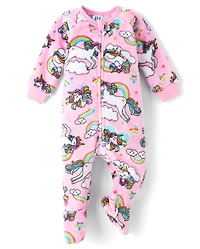 Pyjama une pièce à pieds licorne pour bébé et petite fille - Polaire douillette
