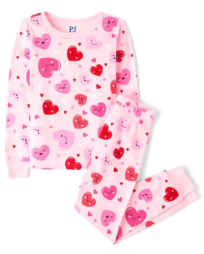 Girls Heart Snug Fit Cotton Pajamas
