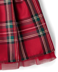 Girls Matching Family Plaid Velour Fit And Flare Dress