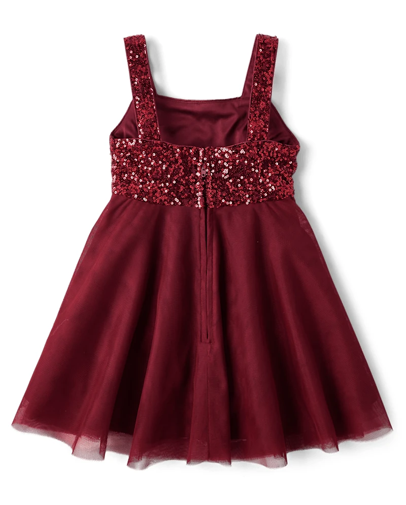Girls Sequin Mesh Fit & Flare Dress