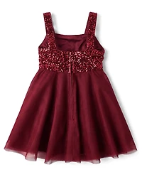 Girls Sequin Mesh Fit & Flare Dress