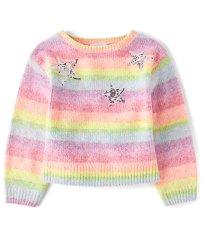 Girls Sequin Star Rainbow Chenille Sweater