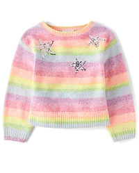 Girls Sequin Star Rainbow Chenille Sweater