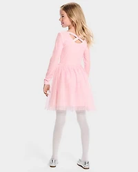 Girls Cross Back Glitter Velour Tutu Dress