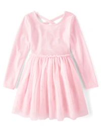 Girls Cross Back Glitter Velour Tutu Dress